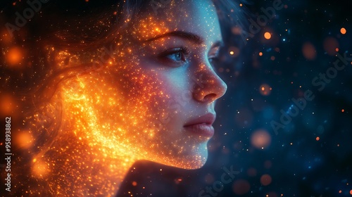 Magical Portrait of Woman with Glowing Particles Effect