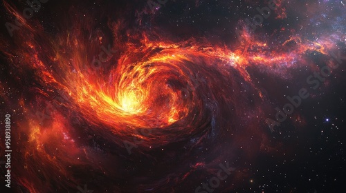 A vibrant depiction of a swirling cosmic phenomenon in space.