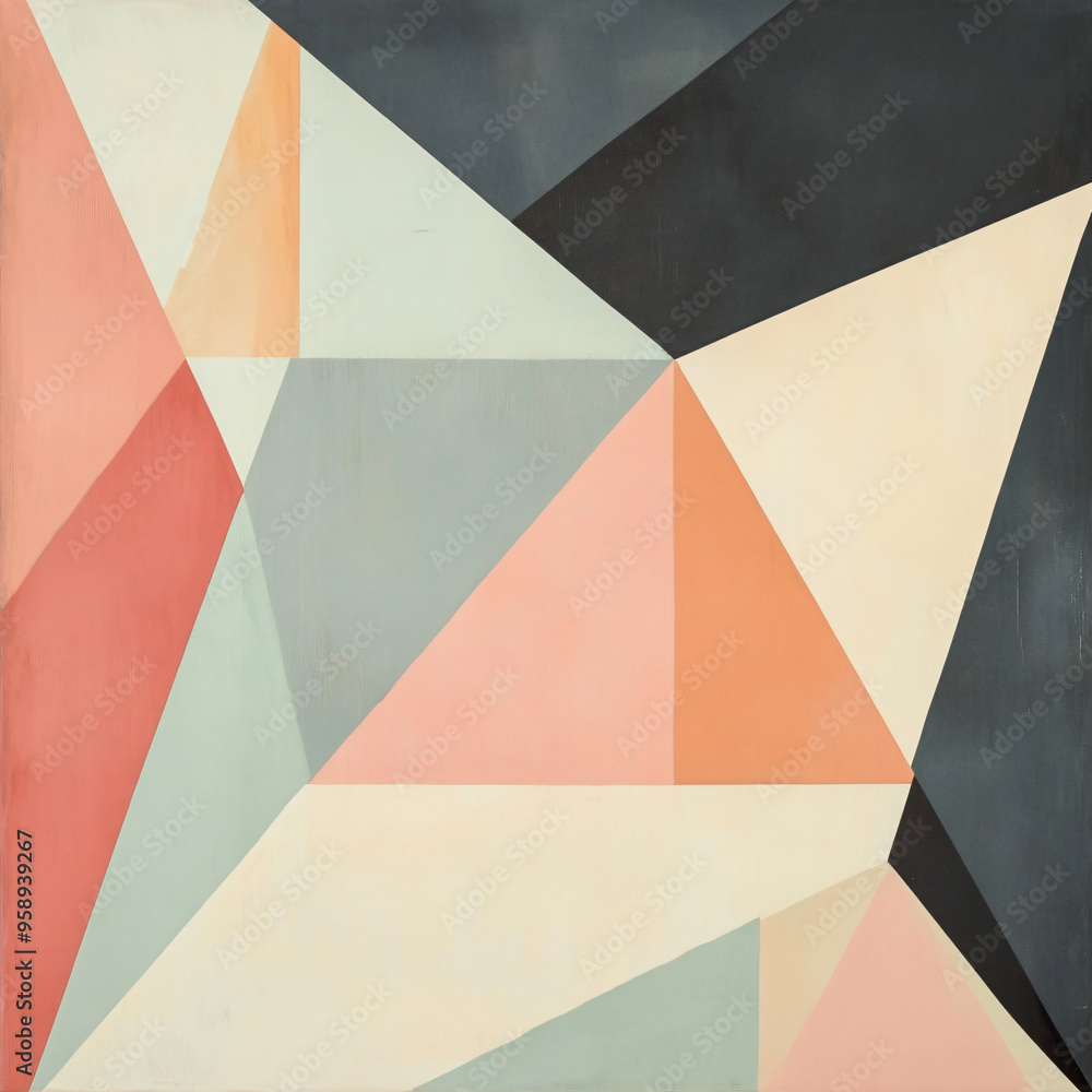 Fototapeta premium A minimalist design of overlapping triangles in soft hues.