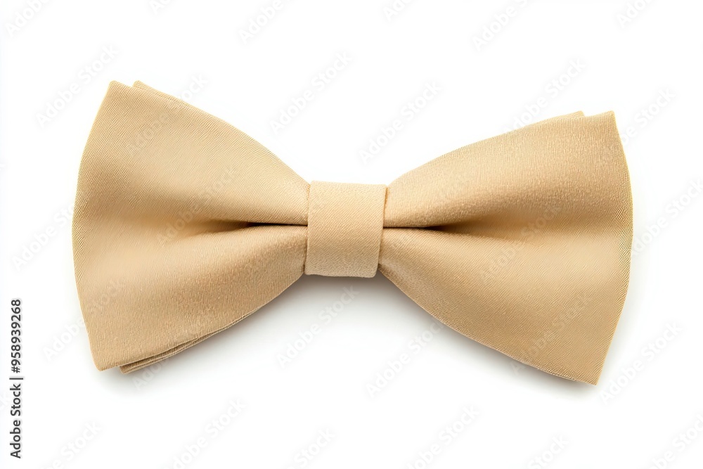 Elegant beige bow tie on a white background, perfect accessory for formal events and stylish outfits. Elegant beige bow tie on a white background, perfect accessory for formal events and stylish outfits.