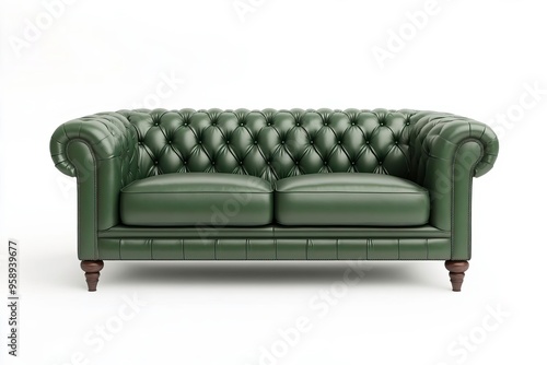 Elegant green leather tufted sofa, perfect for adding a touch of sophistication to any living space or interior design.