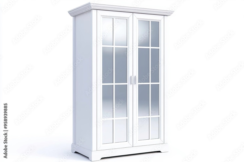 Elegant white cabinet with glass doors, perfect for storage and showcasing items in modern or traditional interiors. Elegant white cabinet with glass doors, perfect for storage and showcasing items in modern or traditional interiors.