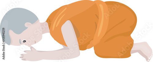 Cartoon monks pray illustration on transparent background.
