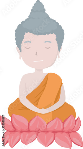 Cartoon buddha illustration on transparent background.
