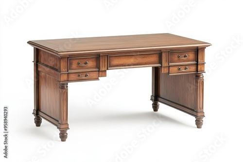 Wallpaper Mural Elegant wooden desk with classic design, featuring multiple drawers and a polished finish, perfect for home or office use. Torontodigital.ca