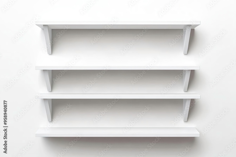 Minimalist white shelf against a plain wall, perfect for displaying decor or organizing items in a modern space. Minimalist white shelf against a plain wall, perfect for displaying decor or organizing items in a modern space.