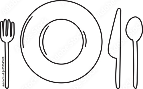 Hand drawn dish set illustration on transparent background.