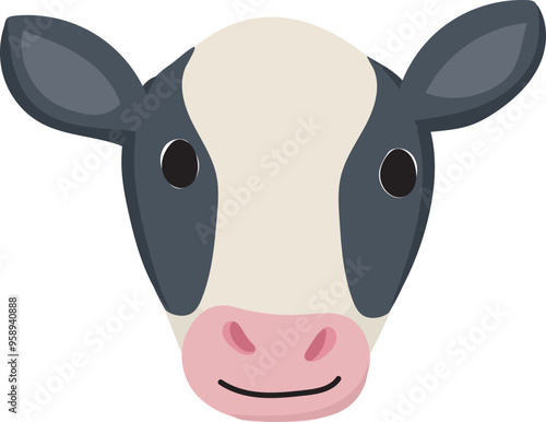 Cartoon cute cow illustration on transparent background.
