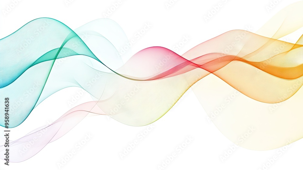 Elegant wave lines in various colors on a white backdrop, with smooth curves and a minimalistic style. Ideal for business graphics and geometric designs. Elegant wave lines in various colors on a white backdrop, with smooth curves and a minimalistic style. Ideal for business graphics and geometric designs.