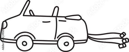 Hand drawn wedding car illustration on transparent background.

