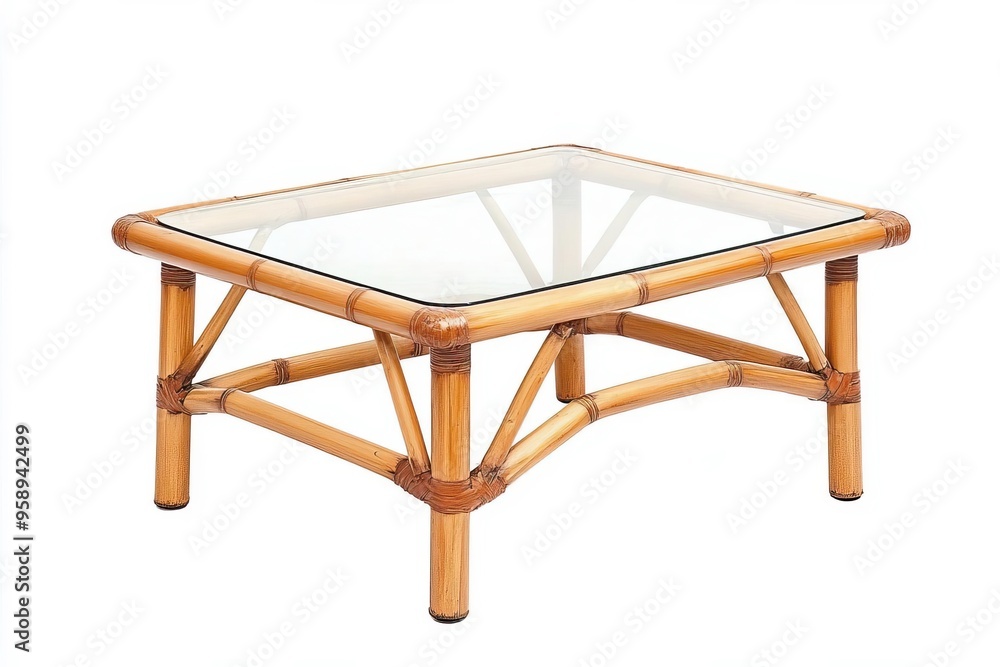 Stylish bamboo coffee table with a glass top, perfect for modern living spaces and natural decor. Stylish bamboo coffee table with a glass top, perfect for modern living spaces and natural decor.