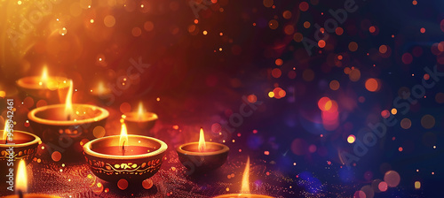 Beautiful Diwali diya on colorful bokeh background