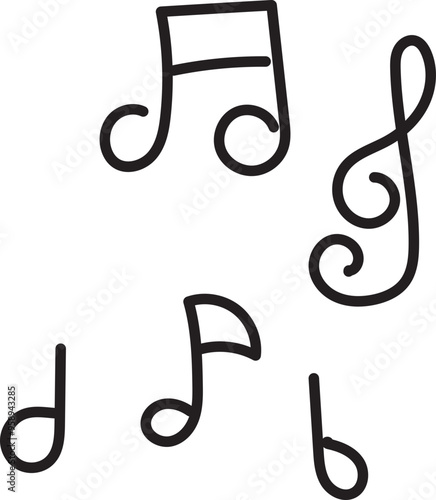 Hand drawn music notes illustration on transparent background. 