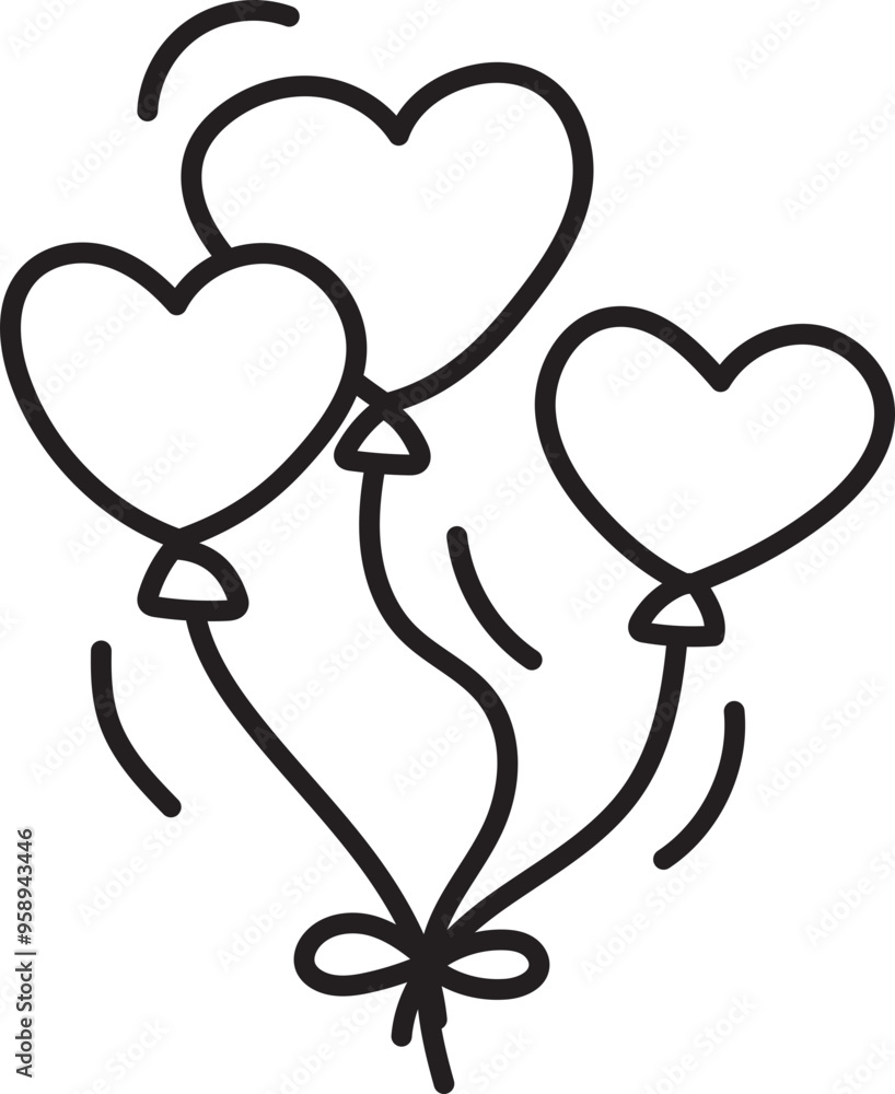 Hand drawn heart balloons illustration on transparent background.

