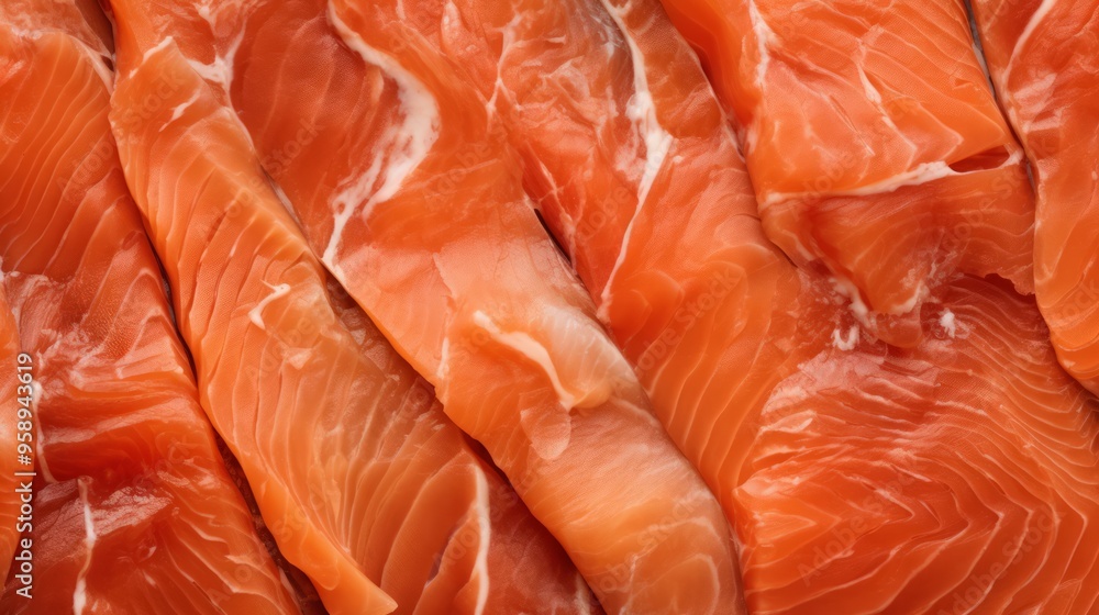 Close up raw salmon fillet slices texture. Neural network ai generated art Close up raw salmon fillet slices texture. Neural network ai generated art