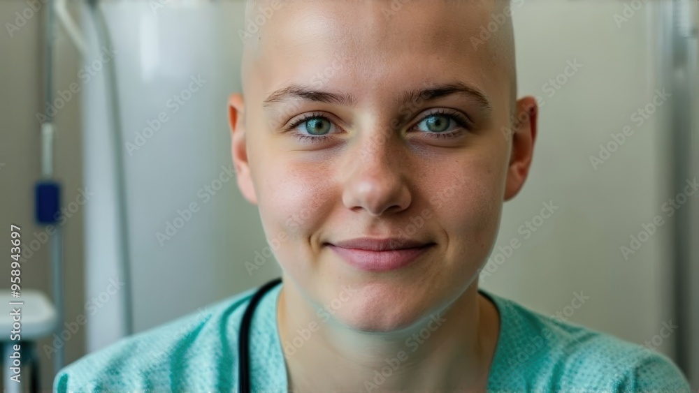 Young man in hospital room without hair diagnosed with cancer Young man in hospital room without hair diagnosed with cancer