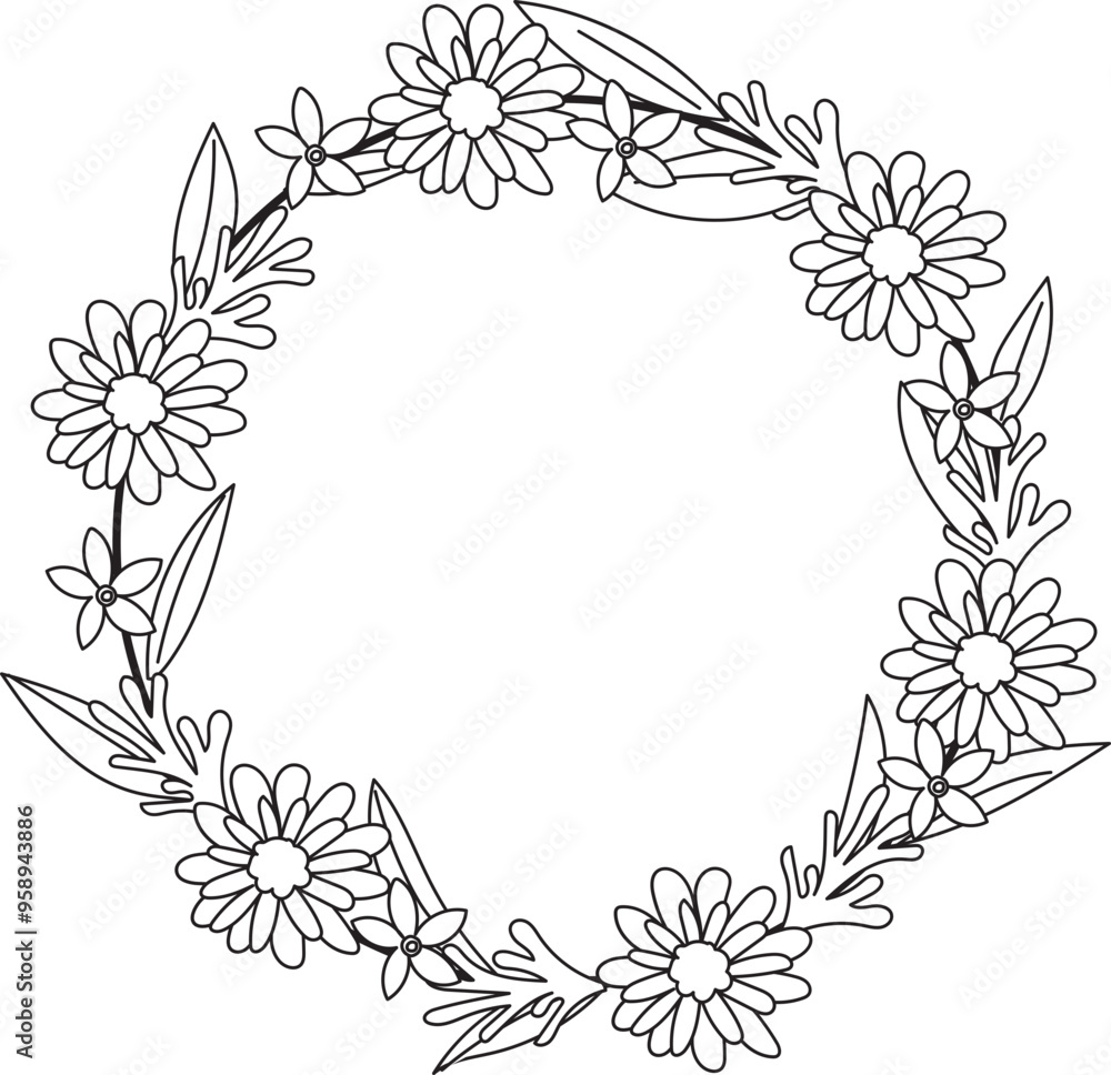 Fototapeta premium Hand drawn floral frame illustration on transparent background. 