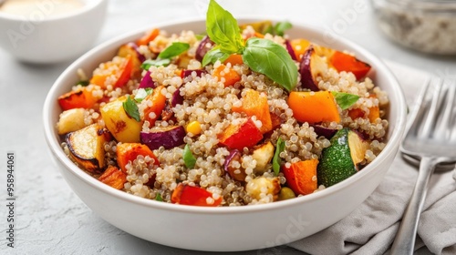 Bowl of Quinoa Salad with Roasted Vegetables: Nutrient-dense meal supporting brain health