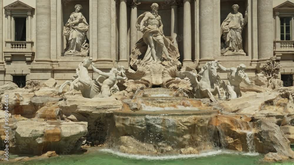 View of the Trevi Fountain in Rome or Fontana di Trevi. The famous Italian fountain of wishes where tourists throw coins. Noisy crowd of tourists View of the Trevi Fountain in Rome or Fontana di Trevi. The famous Italian fountain of wishes where tourists throw coins. Noisy crowd of tourists