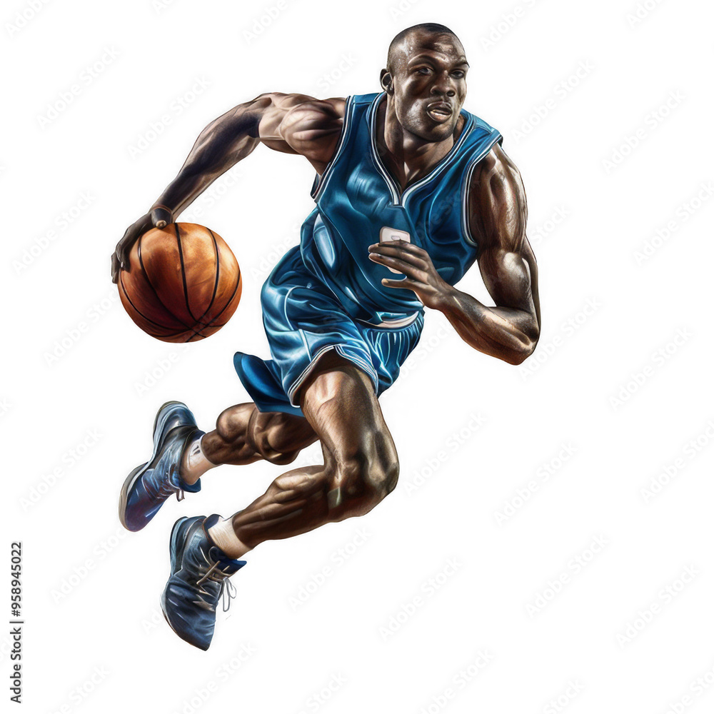 Professional Basketball Player Dribbling with Intense Focus on the Court On transparent Background Professional Basketball Player Dribbling with Intense Focus on the Court On transparent Background