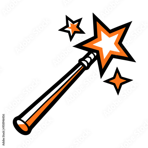 Halloween magic wand with stars in orange and black for festive design