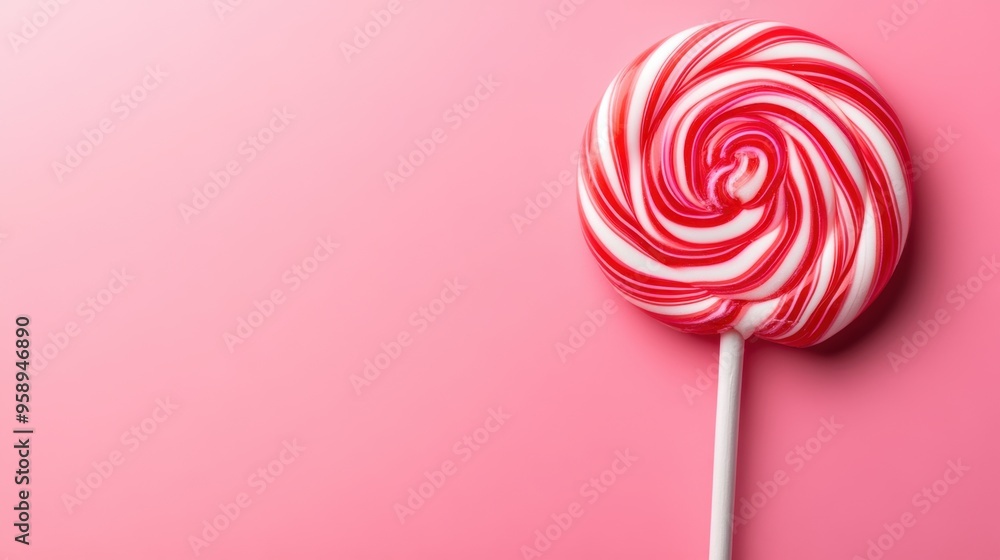A lollipop on a stick with red and white swirls, AI A lollipop on a stick with red and white swirls, AI