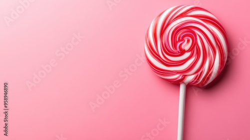 A lollipop on a stick with red and white swirls, AI
