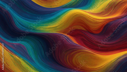 Vibrant Abstract Waves of Color: Flowing Blues, Yellows, and Reds in a Dynamic Composition