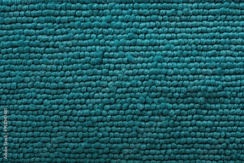 Teal close-up of monochrome carpet texture background from above. Texture tight weave carpet blank empty pattern with copy space for product 