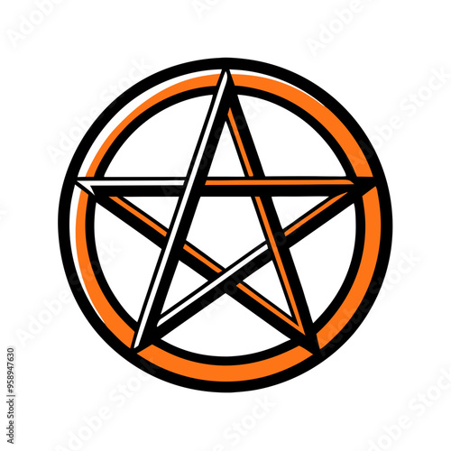 Halloween pentagram symbol in orange and black for magical decoration
