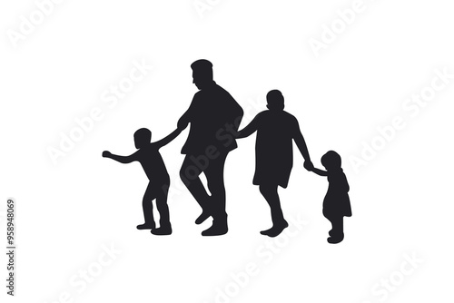 Silhouette of a family of 2 children.