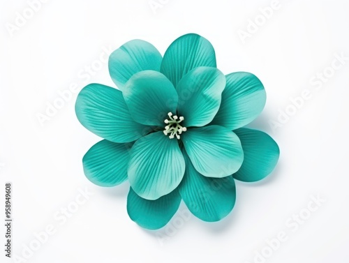 Teal flower isolated on white background, flat lay