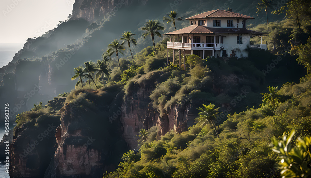 Fototapeta premium house on a cliff of a tropical desert island