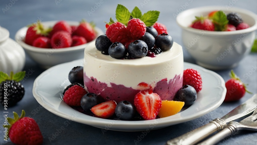 Berry Cream - A dessert of fresh cream with berries and fruits, beautifully arranged. Berry Cream - A dessert of fresh cream with berries and fruits, beautifully arranged.