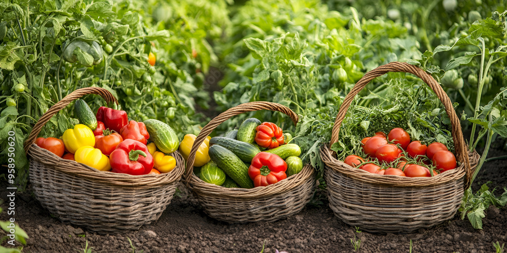 Baskets of Freshly Picked Vegetables in a Lush Garden
Baskets of Freshly Picked Vegetables in a Lush Garden