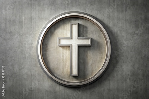 A modern, minimalist icon featuring a stylized Christian cross surrounded by a circular frame with elegant lines and photo