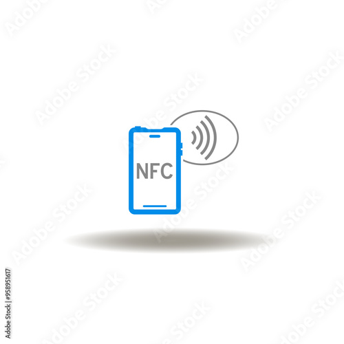 Vector illustration of smartphone with wireless radio signal and NFC acronym. Symbol of NFC communication technology.