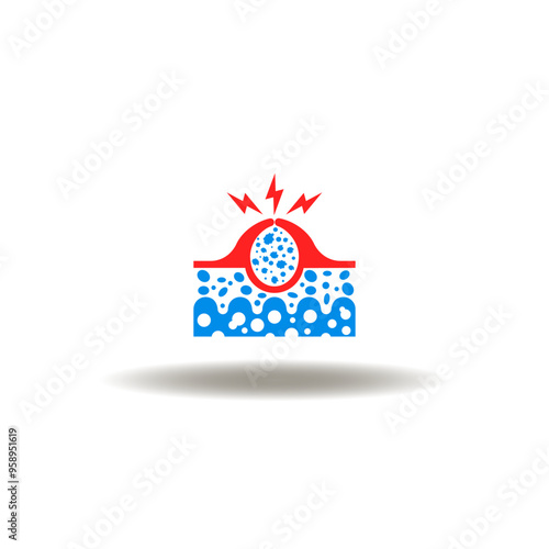 Vector illustration of skin inflammation. Symbol of acne care. Icon of furuncle.