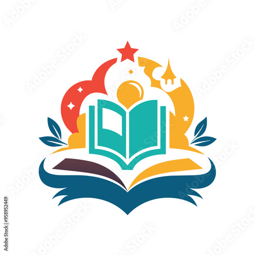  Logo for a bookshop with book and other stuffs vector art illustration photo