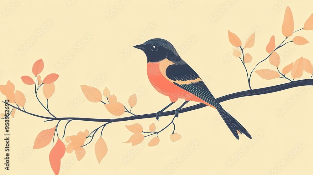 A vibrant bird perched on a branch amidst autumn leaves, showcasing beautiful colors and a peaceful nature scene. A vibrant bird perched on a branch amidst autumn leaves, showcasing beautiful colors and a peaceful nature scene.