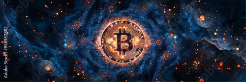 Abstract Designs Incorporating Bitcoin - Modern Digital Art