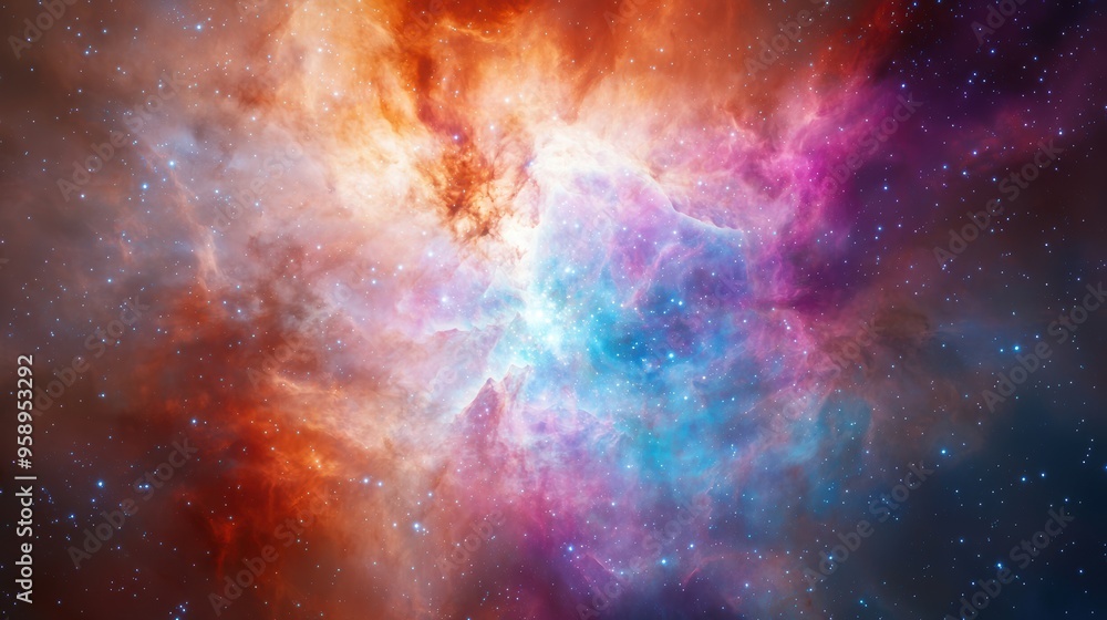 Fototapeta premium Abstract forms and colors representing the birth of a galaxy within a nebula