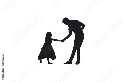 Silhouette of father and daughter dancing.