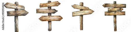 A collection of rustic wooden signs pointing in different directions, symbolizing guidance and choices.