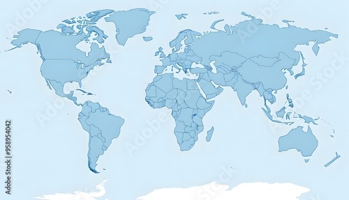 A world map showing the continents and major landmasses in shades of blue