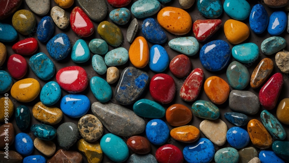 Colored stones scattered on a background, with space available for text or design. Colored stones scattered on a background, with space available for text or design.
