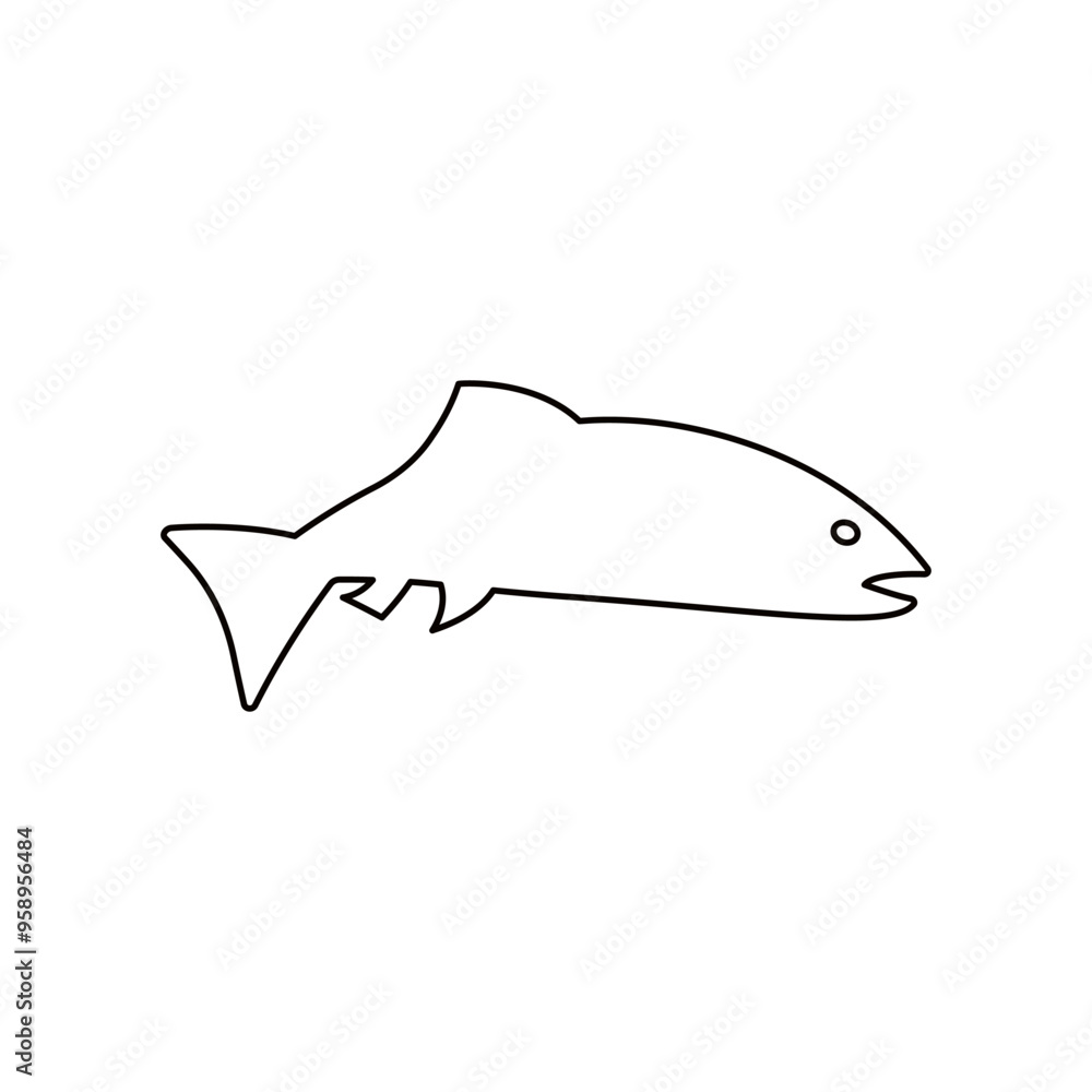 Obraz premium Vector illustration of fresh trout or rainbow trout freshwater fish, outline on white. For menu, label, recipe, product packaging. Food element. Action promotion and advertising. Caviar. EPS 10