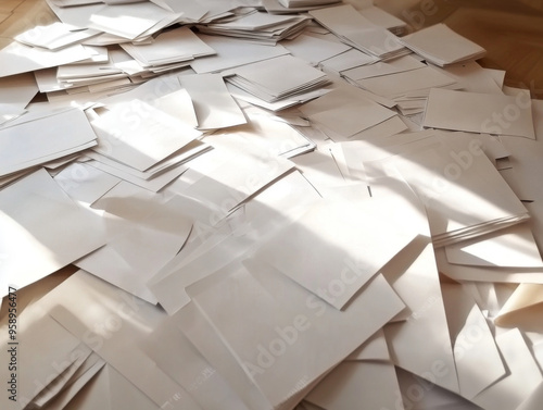 The papers are covered in handwritten notes and faded ink