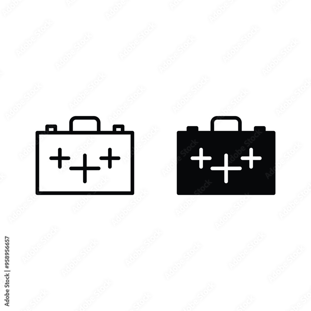Obraz premium First aid kit icon in flat style. Health, help and medical diagnostic Doctor bag business line and flat icons set, editable stroke isolated on white, linear vector outline