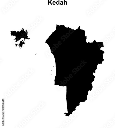 Kedah state blank outline map